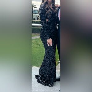 Black sequin maxi dress.